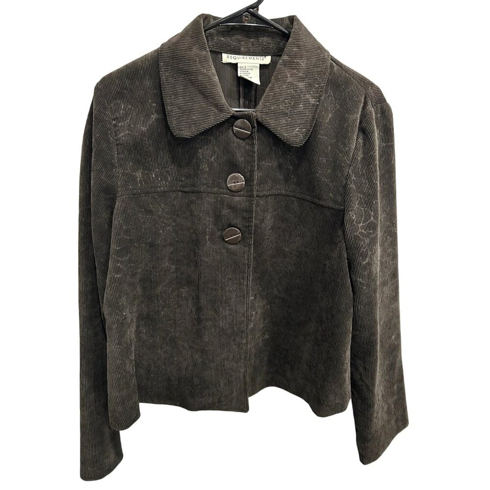 Requirements Brown Corduroy Button-Up Patterned Jacket Size Large